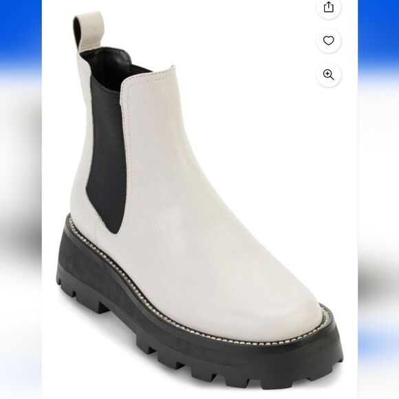 Karl Lagerfeld Size 9 Mayde Cream Leather And Rhinestone Trimmed Boots, NEW - Picture 3 of 14